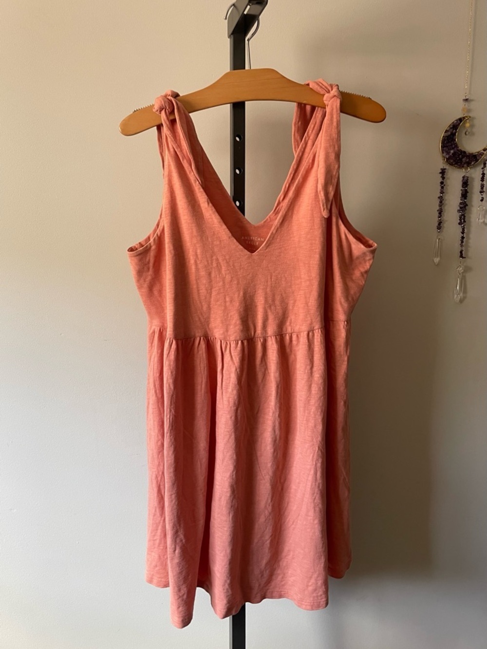 American Eagle 100% Cotton Tie Shoulder Babydoll Mini Dress Muted Coral Medium